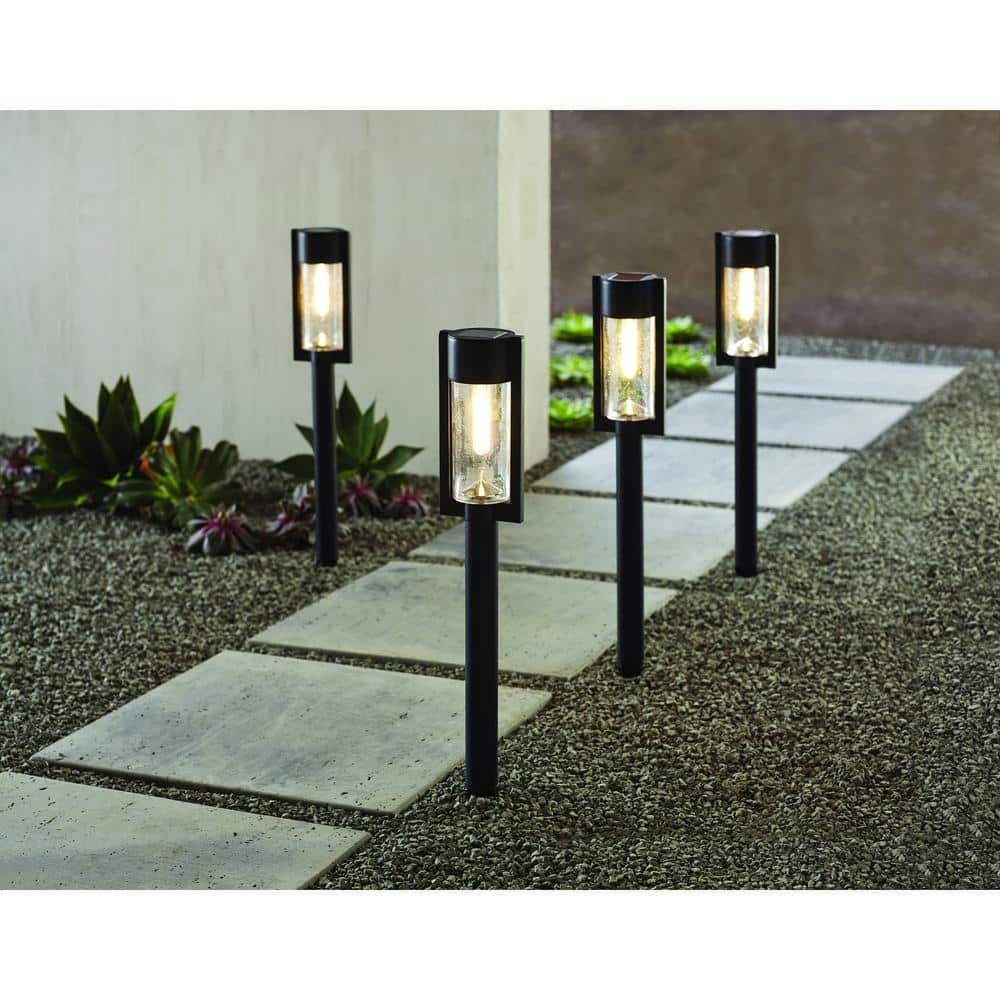 Hampton Bay Clermont 15 Lumen Black LED Weather Resistant Outdoor Solar Path Light with Glass Lens (4-Pack) NXT-2366-V-4PK