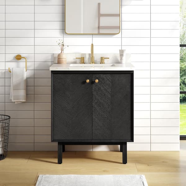 Avanity Adele 31 in. Single Sink Black Oak Bath Vanity with Calacatta White Quartz Top