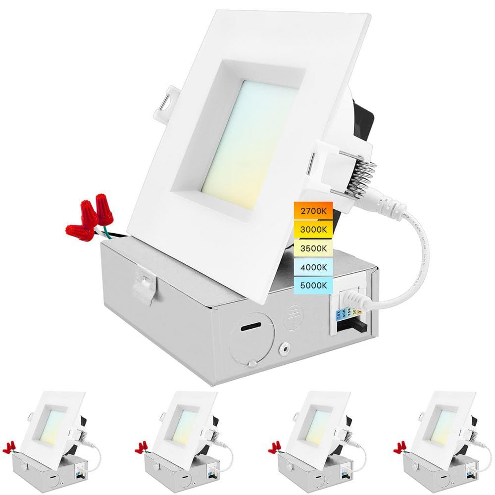 4 in. Square Canless with J-Box 15W 5CCT Selectable 1300LM Remodel IC Rated Integrated LED Recessed Light Kit (4-Pack) price history on PriceWatchPro