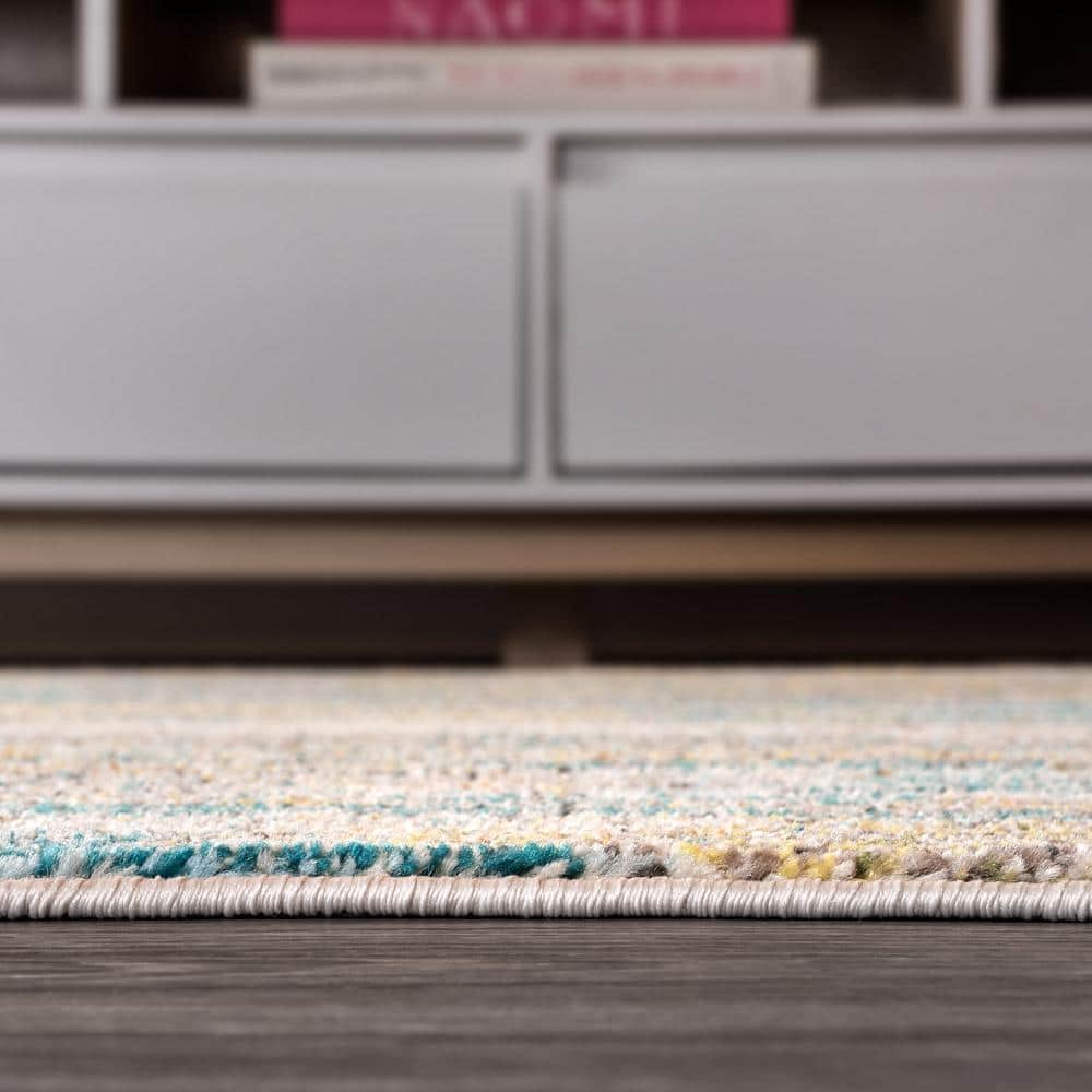 8' x 10' Blue Brown Orange Abstract Synthetic Area Rug