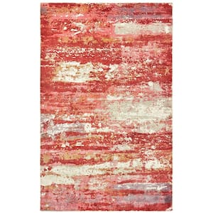 Formosa Pink/Red 8 ft. x 10 ft. Modern Distressed Abstract Hand-Loomed Viscose Indoor Area Rug