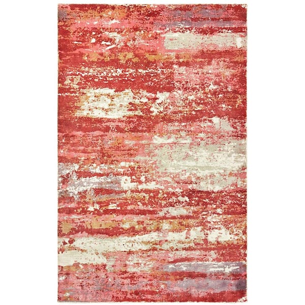 AVERLEY HOME Formosa Pink/Red 10 ft. x 14 ft. Modern Distressed Abstract Hand-Loomed Viscose Indoor Area Rug