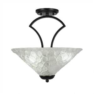 Cleveland 16 in. Matte Black Semi-Flush with Italian Bubble Glass Shade