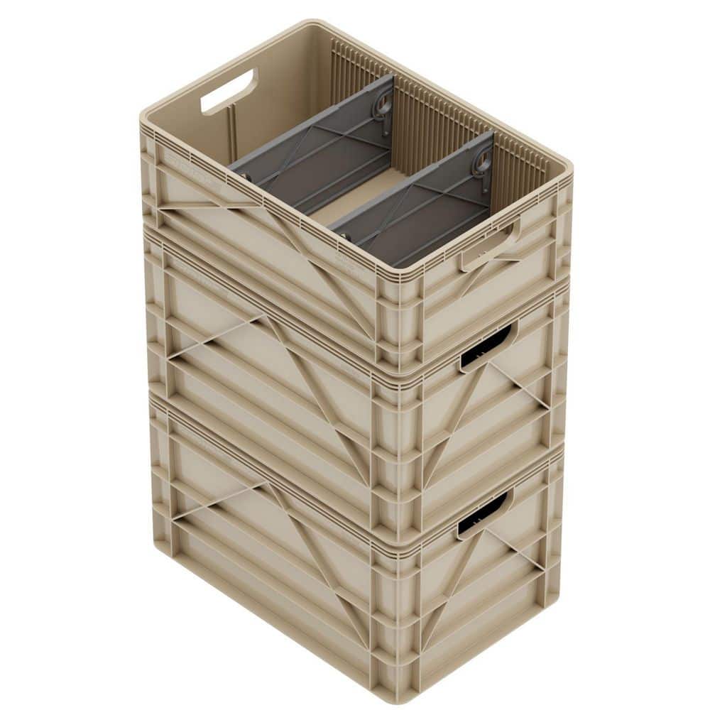Crate Basic Pack 2 Full-Size and 1 Half-Size Heavy Duty Stackable Storage Bins with Dividers Tan price history on PriceWatchPro