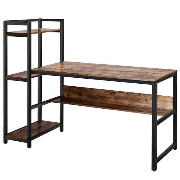 Costway 59 in. Rustic Brown Computer Desk with 4-tier Storage shelves