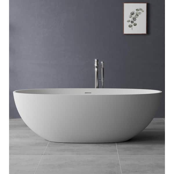 TOOLKISS 67 in. Stone Resin Flatbottom Bathtub in White