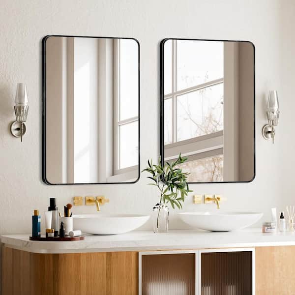 20 in. W x 30 in. H Black Vanity Rectangle Wall Mirror Aluminum Alloy Frame Bathroom Mirror
