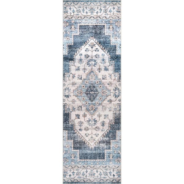 nuLOOM Dania Machine Washable Navy 2 ft. x 6 ft. Persian Runner Rug