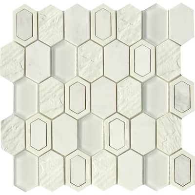 Literati Irving 11.85 in. x 11.93 in. Honeycomb Glossy & Matte blend Cement Mosaic Tile ( 1.001 sq. ft./Each)