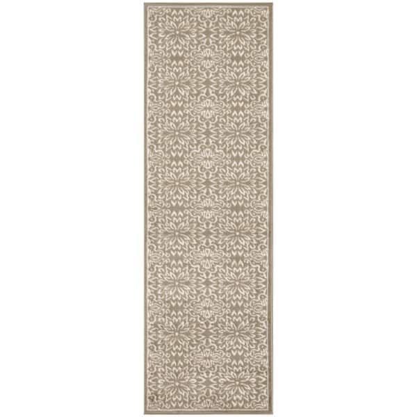 2 ft. x 6 ft. Ivory Floral Washable Area Rug