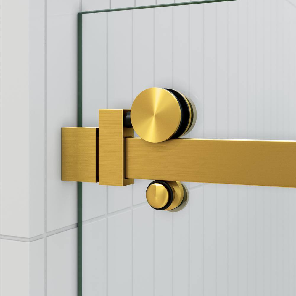 Astro Frameless Glass Sliding Shower Door with Satin Brass Hardware