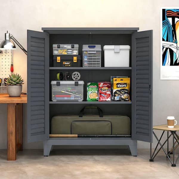Seafuloy Black 47.2 in. H Metal Garage Storage Cabinet with 3
