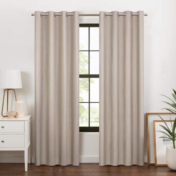 Eclipse Larissa Sandstone Polyester Solid 50 in. W x 63 in. L Grommet 100% Blackout Curtain (Single Panel)