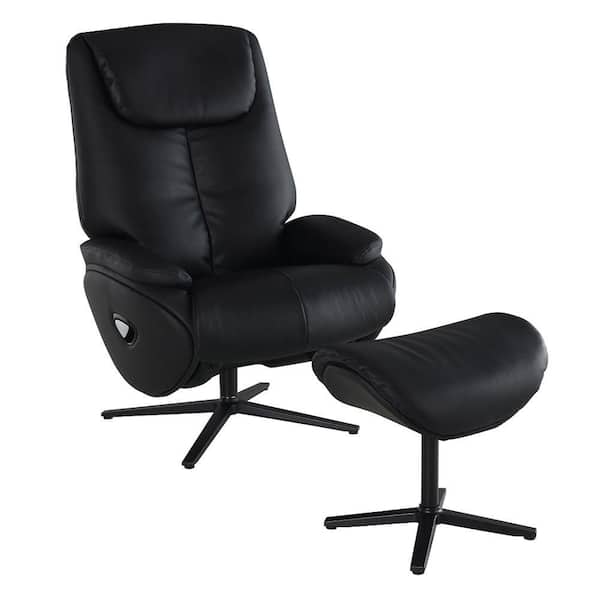Acme Furniture Labonita Black Leather Side Chair Set of 2 with Ottoman & Swivel