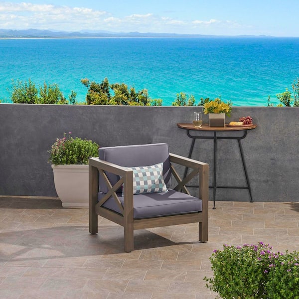 TIRAMISUBEST Storm Gray FSC-Teak Outdoor Lounge Chair with Quick Dry Cushion Tech (1-Pack)​