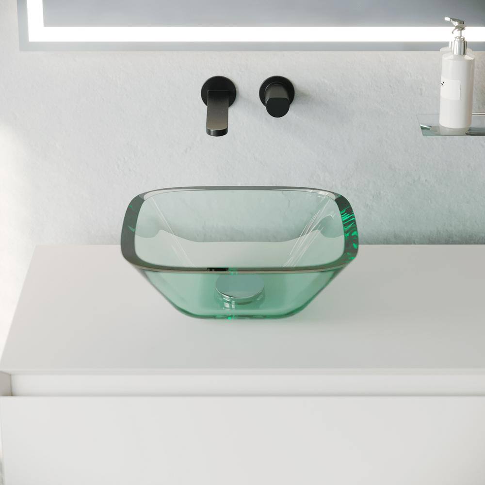 Clear Tempered Glass Square Vessel Sink with Drain