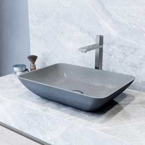 Duomo Gothic Gray Concreto Stone 18 in. L x 13 in. W x 4 in. H Rectangular Vessel Bathroom Sink