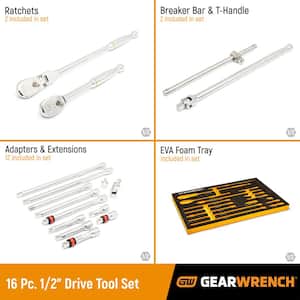 1/2 in. 90T Ratchet and Drive Tool Set with EVA Foam Tray (16-Piece)