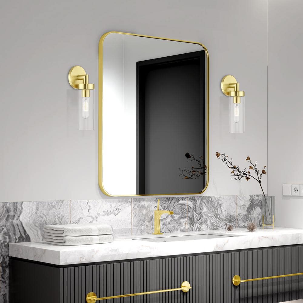 Urban Elegance Satin Brass Dimmable Sconce with Clear Glass