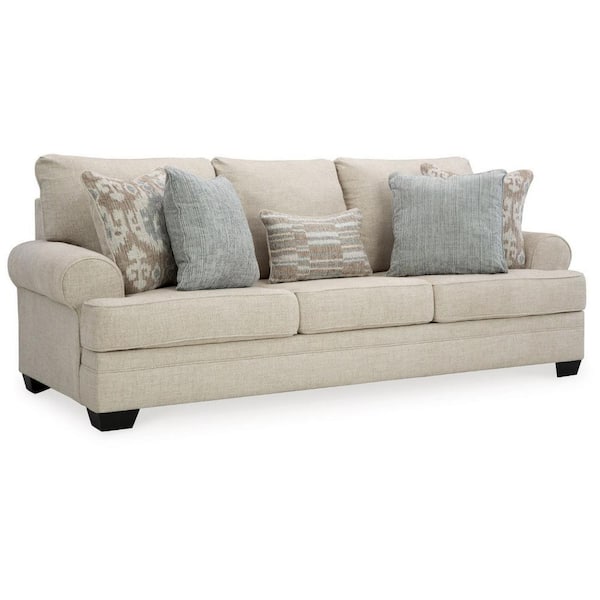 Benjara 98 in. Rolled Arms Polyester Rectangle 5 Accent Pillows Sofa in Beige, Gray and Black (1 Piece)