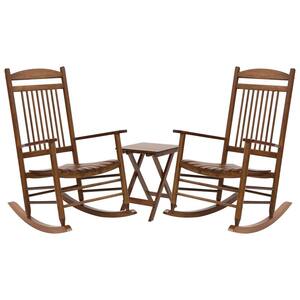 Wood Color Wooden Patio Outdoor Rocking Chair Set (3-Pieces)
