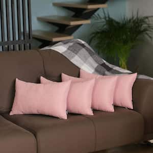 Decorative Farmhouse Light Pink 12 in. x 20 in. Lumbar Solid Color Throw Pillow Set of 4