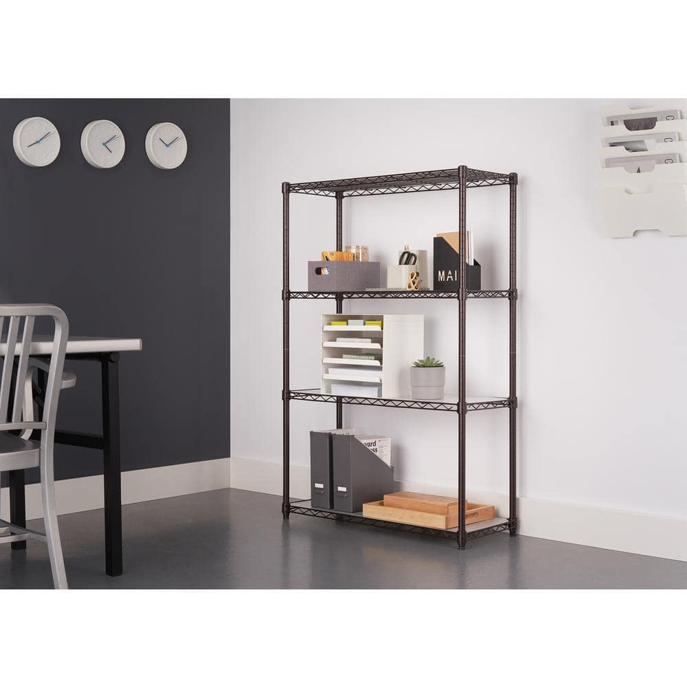 Dark Bronze 4-Tier Steel Wire Shelving Unit with Liners