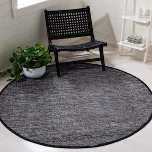 Montauk Charcoal/Black 6 ft. x 6 ft. Solid Color Border Round Area Rug
