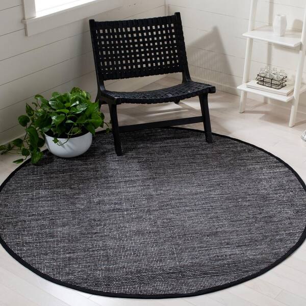 Montauk Charcoal/Black 6 ft. x 6 ft. Solid Color Border Round Area Rug