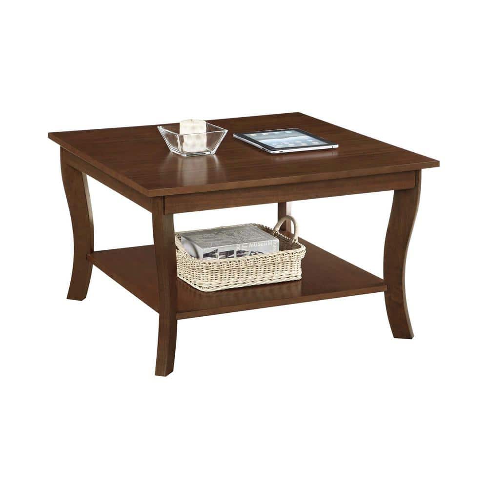 Espresso Rubberwood Square Coffee Table with Shelf