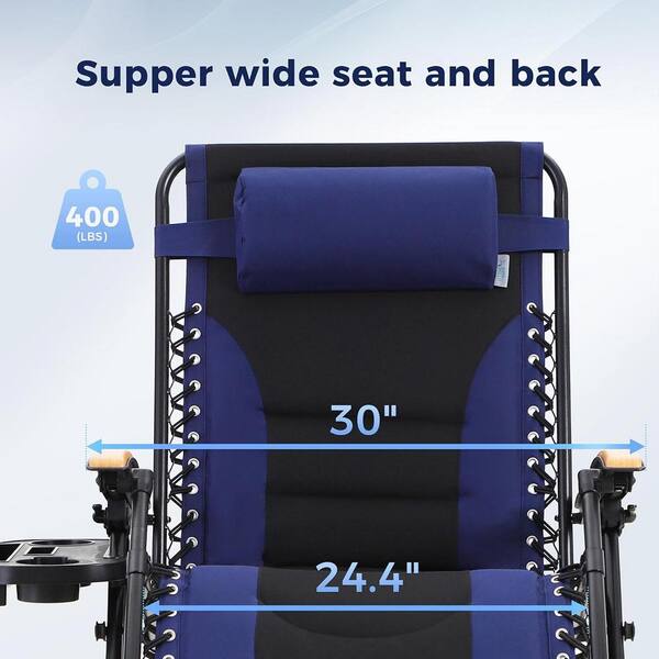 ITOPFOX Oversized Blue Metal Reclining Lawn Chair Wide Seat Anti