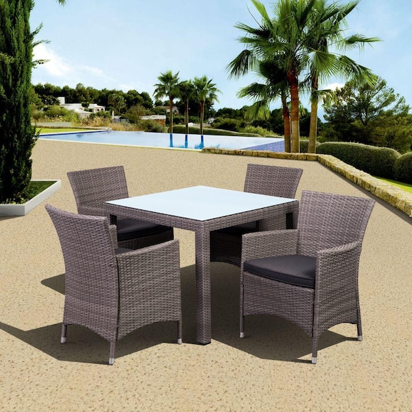 Atlantic Contemporary Lifestyle Grand New Liberty Deluxe Gray Square 5-Piece All-Weather Wicker Patio Dining Set with Gray Cushions