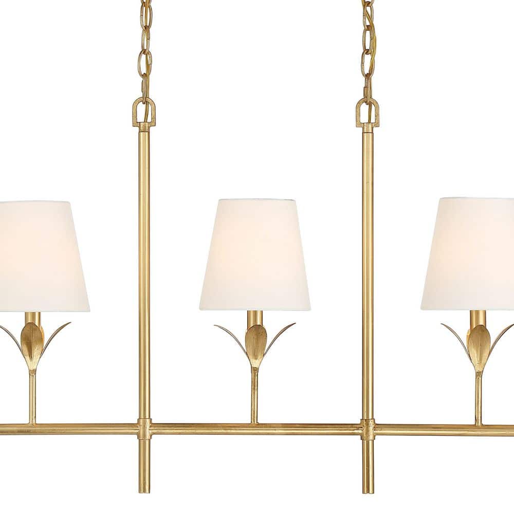 Antique Gold 5-Light Chandelier with White Silk Shades