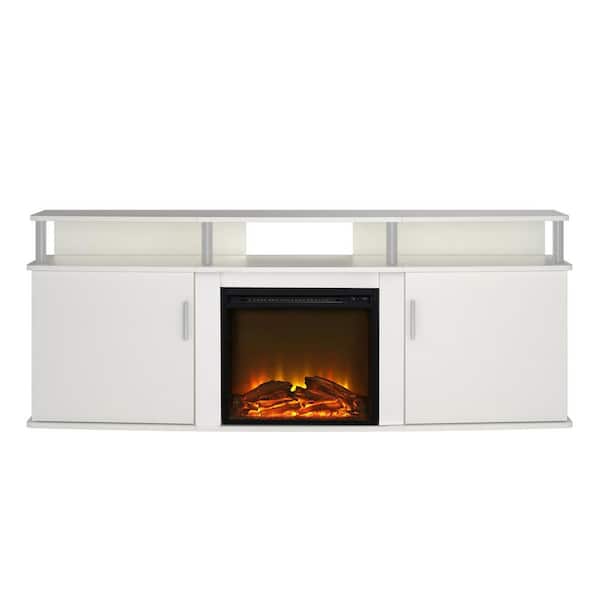 Ameriwood Home Windsor 63.1 in. Freestanding Electric Fireplace TV Stand in White, Fits TVs up to 70 in.