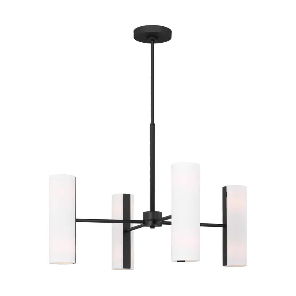 Midnight Black 8-Light Chandelier with White Linen Shades
