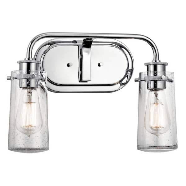 Braelyn 14.75 in. 2-Light Chrome Vintage Bathroom Vanity Light with Seeded Glass Shade