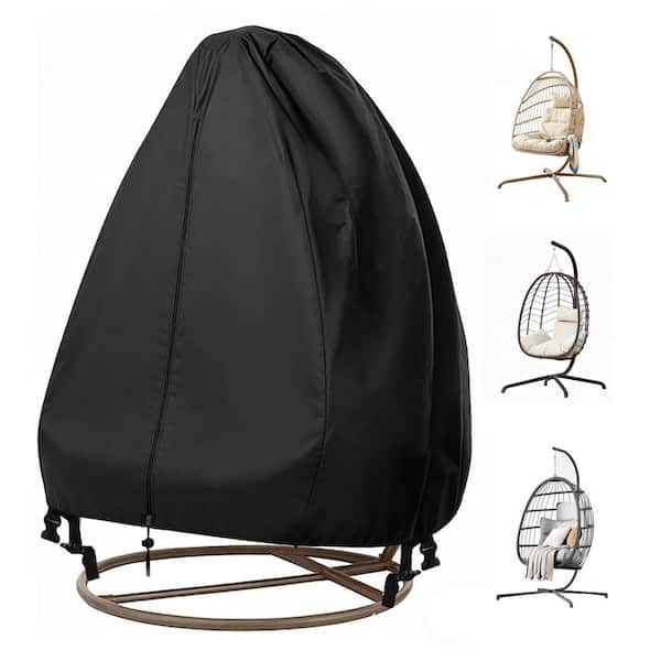 75 in.x 45 in. Black polyester Waterproof Patio Egg Chair Cover with Zipper, Weather Resistant and Windproof Chair Cover