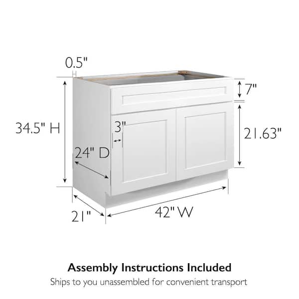 Brookings Plywood Ready to Assemble Shaker 42x34.5x24 in. 2-Door Base Kitchen Cabinet Sink in White Brookings Plywood Ready to Assemble Shaker 42x34.5x24 in. 2-Door Base Kitchen Cabinet Sink in White