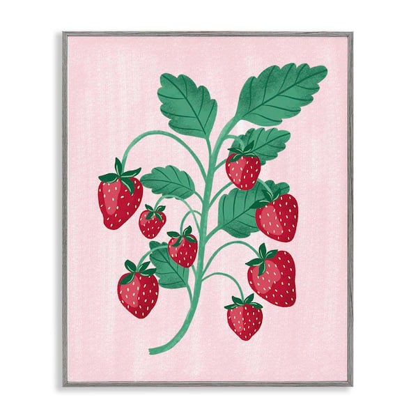 Stupell Industries Fresh Strawberries Branch by Aralma Gray Framed Food Giclee Art Print 14 in. x 11 in.