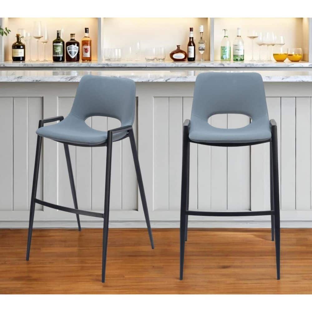 39.00 in. H Blue, Black Bar Height Metal Bar Stool with Faux Leather Seat (Set of 2) price history on PriceWatchPro