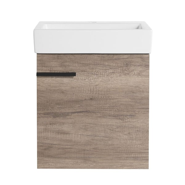 19 in. W x 14.9 in. D x 22.8 in. H Wall-Mounted Bath Vanity in GreyOak with White Ceramic Vanity Top