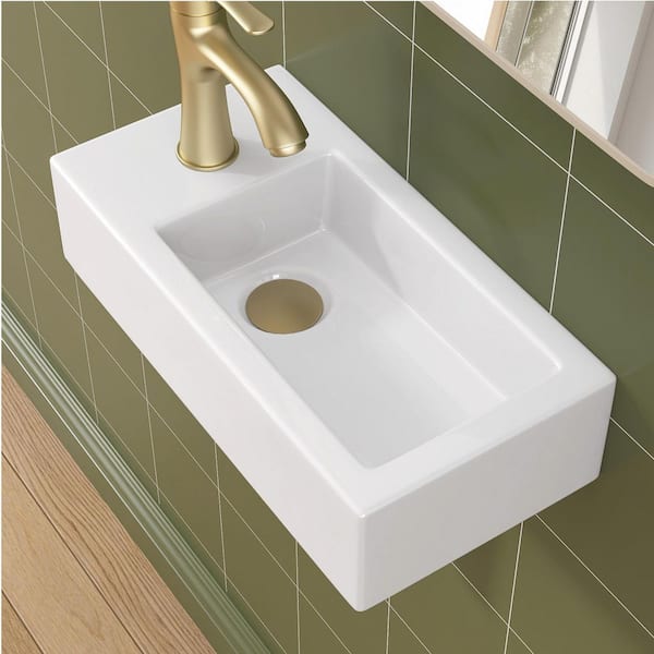 14.63 in. W x 7.13 in. D Wall-Mounted Rectangular Bathroom Sink in White Ceramic with Single Faucet Hole