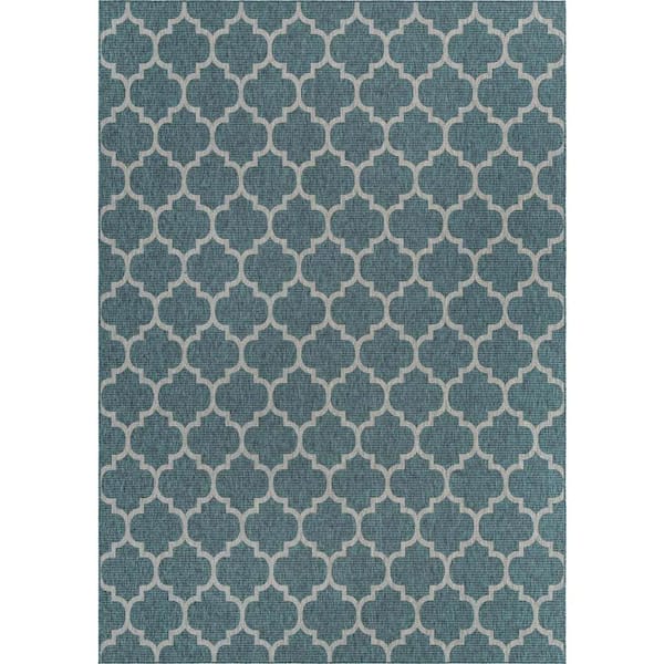 Unique Loom Outdoor Trellis Teal 10 ft. x 14 ft. 1 in. Area Rug