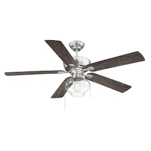 52 in. 1-Light Indoor Brushed Nickel Ceiling Fan with Clear Glass Shade and Remote Control