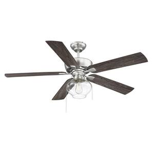 52 in. W x 15.57 in. H 1-Light Indoor Brushed Nickel Ceiling Fan with Clear Glass Shade and Remote Control