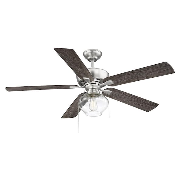 TUXEDO PARK LIGHTING 52 in. 1-Light Indoor Brushed Nickel Ceiling Fan with Clear Glass Shade and Remote Control