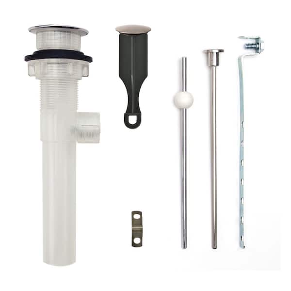 PF WaterWorks Bathroom Pop-Up Drain with Ball Rod, Transparent ABS Body w/o Overflow, 1.6-2" Sink Hole, Brushed Nickel