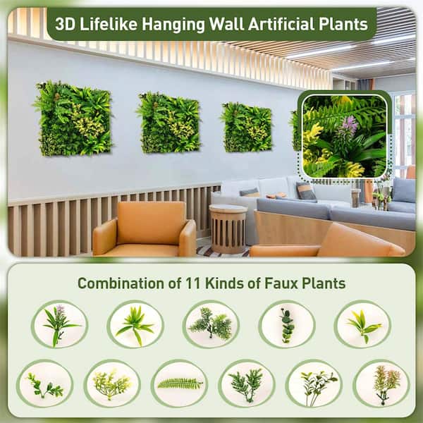 Costway 20 in. Green Square Framed Artificial Leaf Wall Art with