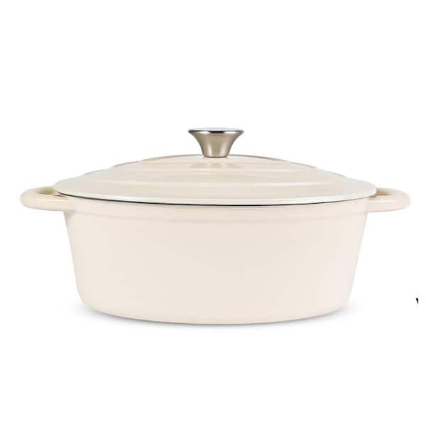 4.5 qt. Oval Cast Iron Dutch Oven in White with Lid, Up to 500°F for Baking, Braising, Stews, Roasting