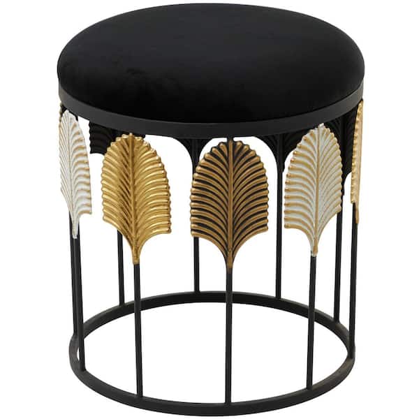 Litton Lane 16 in. Black Embossed Leaf Medium Cylinder Wood End Accent Table with Hollow Center